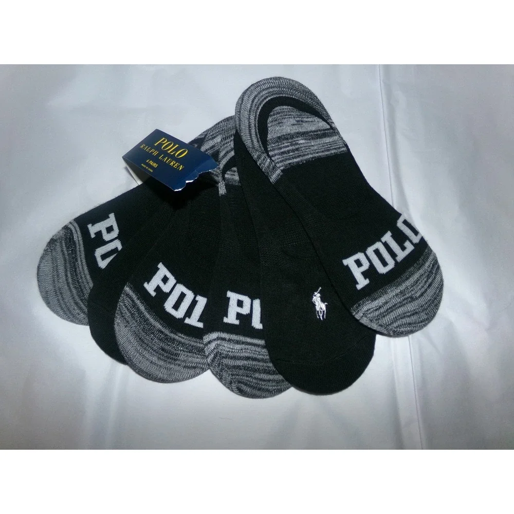 Polo Ralph Lauren 6 Pair No Show Liner Socks Black Grey Space Dye Logo Womens